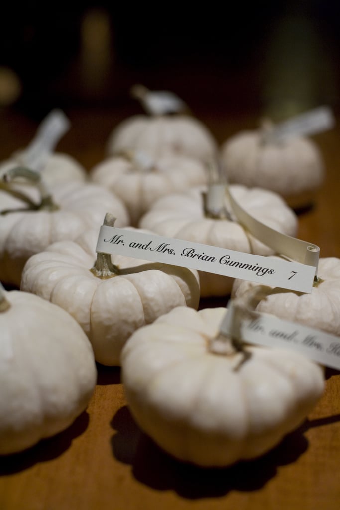 If you want to maintain the theme without keeping the orange, white pumpkins make for an elegant alternative.