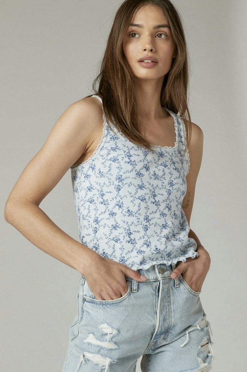 Lucky Brand Off White Floral Tank Top Small