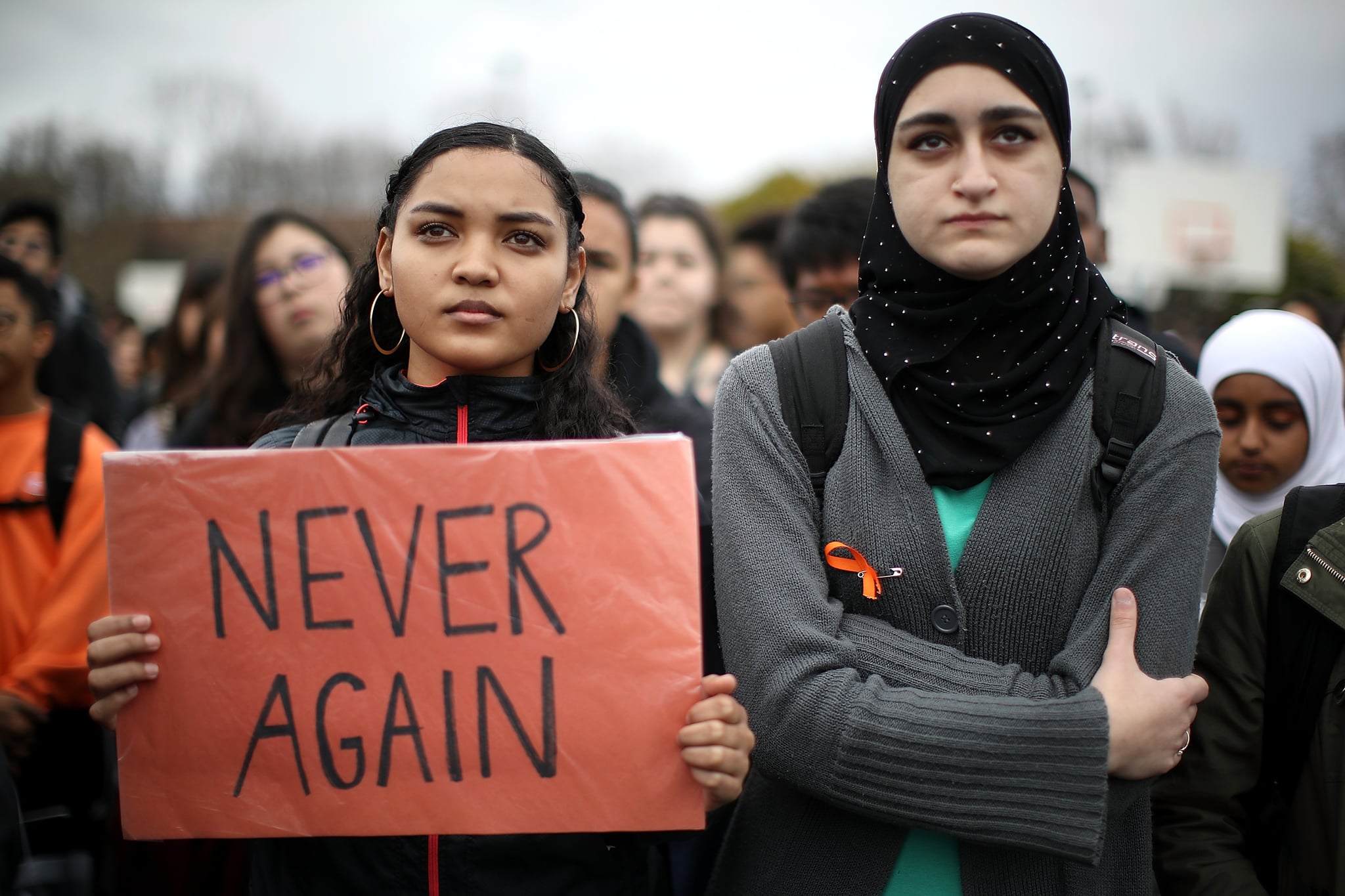 UNION CITY, CA - MARCH 14:  A James Logan High School student holds a sign during a walk out demonstration on March 14, 2018 in Union City, California. Students across the nation walked out of their classrooms at 10 a.m. across time zones for 17 minutes to show solidarity for the 17 killed in the Valentine's Day attack at Marjory Stoneman Douglas High School and to make a nationwide appeal for changes in gun laws.  (Photo by Justin Sullivan/Getty Images)