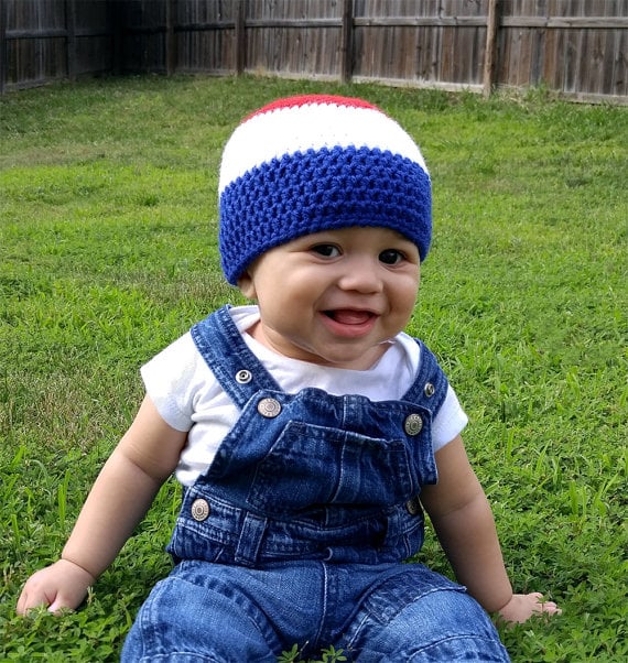 Blue Striped Beanie | Patriotic Kid 