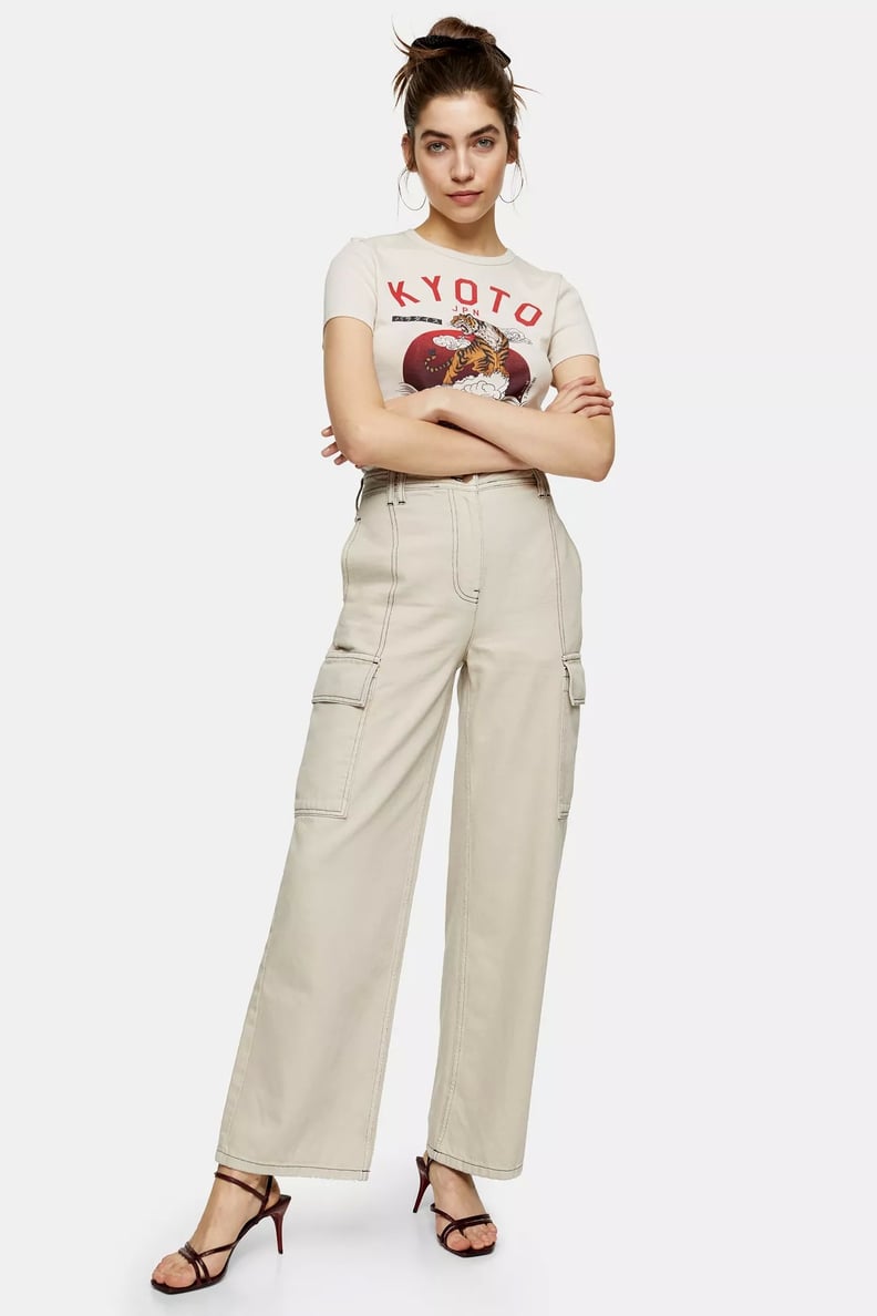 Stone Wide Leg Utility Trousers