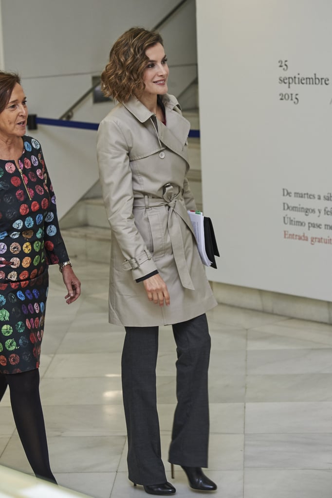 Queen Letizia Wearing a Trench Coat in Madrid
