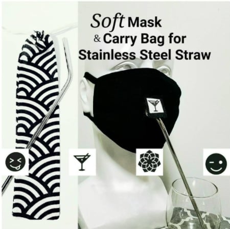 Face Mask with Straw Hole and Stainless Steel Straw
