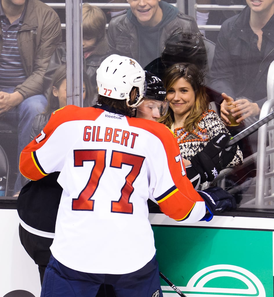 Sophia Bush got a firsthand look at a hockey shove during the LA Kings' game against the Florida Panthers in LA on Saturday.