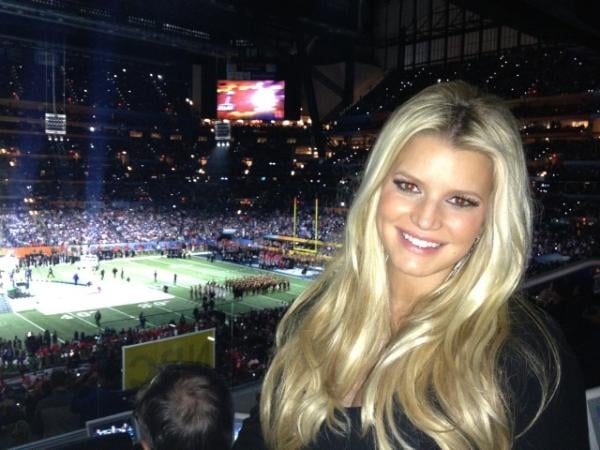 Jessica Simpson took a solo shot as she watched the Super Bowl in 2012.