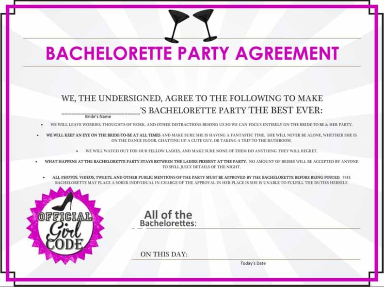 Bachelorette Party Agreement