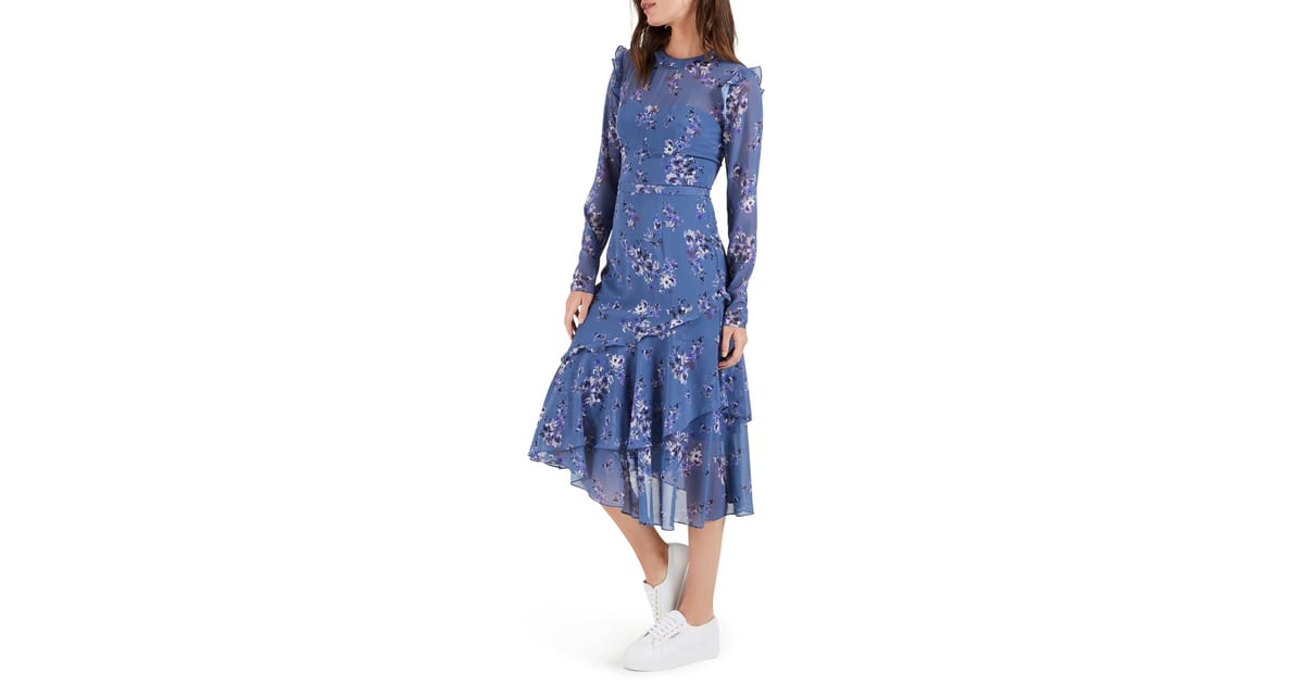 long sleeve ruffle midi dress
