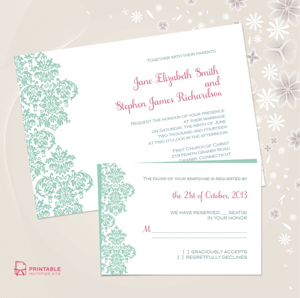 Damask Border Wedding Invitation