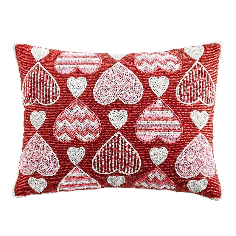 Beaded Valentine Hearts Pillow