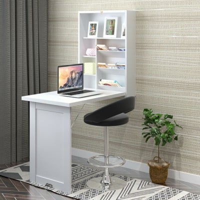 Costway Wall Mounted Fold-Out Convertible Floating Desk Space Saver Writing Table