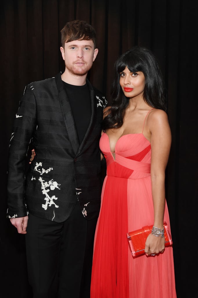 Jameela Jamil Goldfish Earrings at the 2019 Grammys