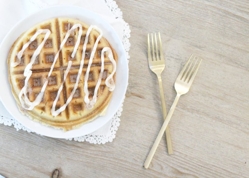 Cake Mix Cinnamon Roll Waffles With Cinnamon-Sugar Vanilla Frosting Drizzle