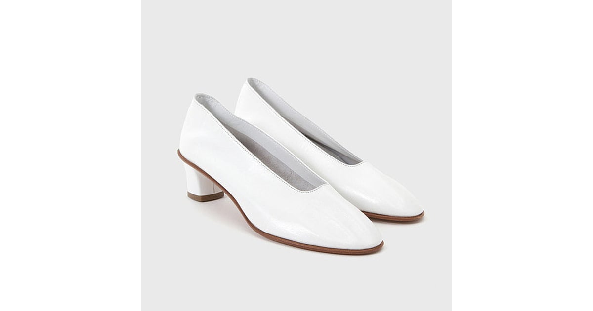 white mid heel pumps