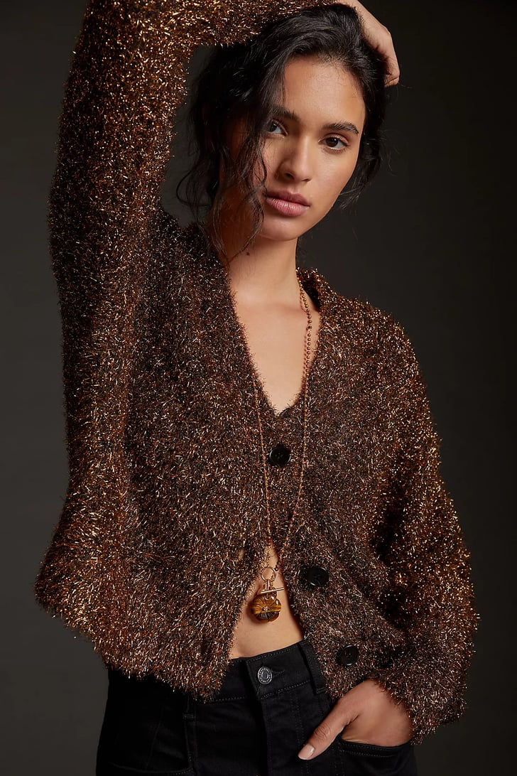Something Sparkly Tinsel Shimmer Cardigan Best Anthropologie Black