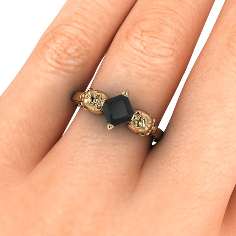 Riddle Skull & Snake Engagement Ring With Scrollwork and Black Diamonds