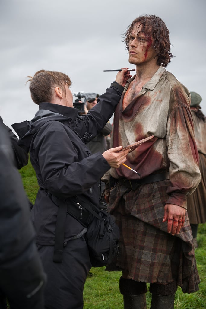 Heughan getting his Culloden wounds touched up during season three.