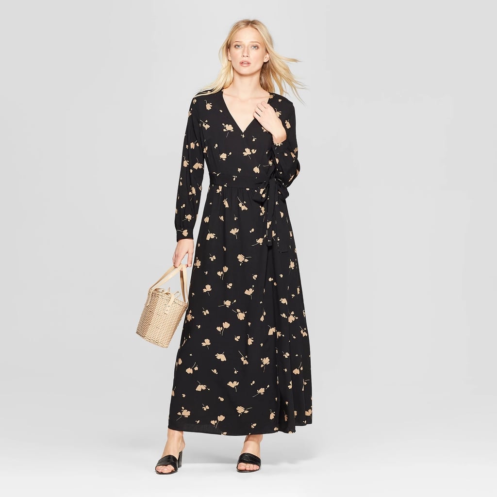 Floral Print Long Sleeve Maxi Wrap Dress