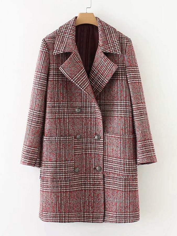 Shein Double Breasted Check Coat