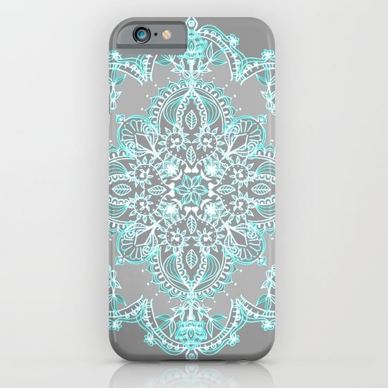 Teal and Aqua Lace Mandala on Grey