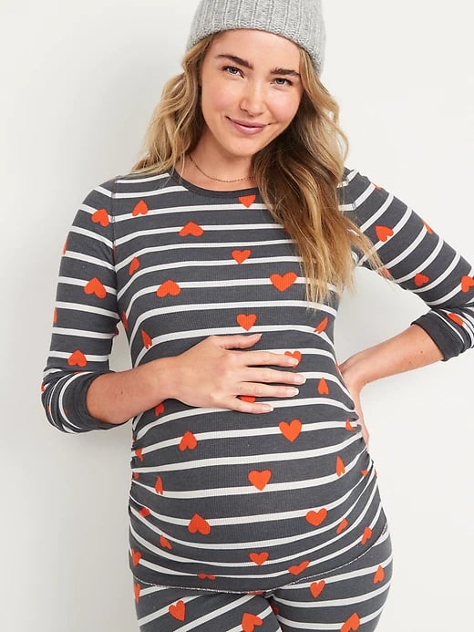 Maternity Matching Heart-Print Thermal-Knit Pajama Leggings