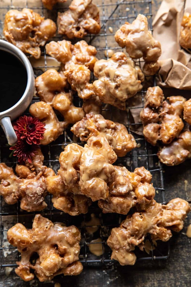 Cinnamon Spiced Apple Fritters With Vanilla Coffee Glaze