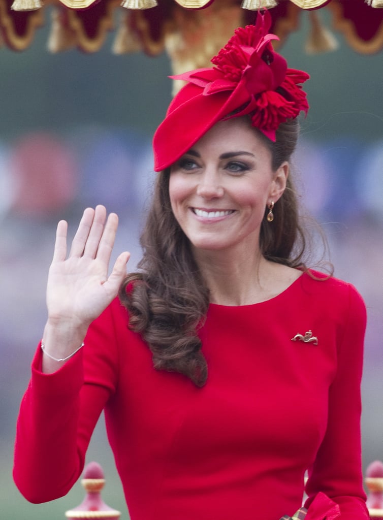 Kate's fiery hat by Sylvia Fletcher from royal milliner James Lock & Co matched her red Alexander McQueen dress perfectly at the Thames Diamond Jubilee Pageant in 2012.