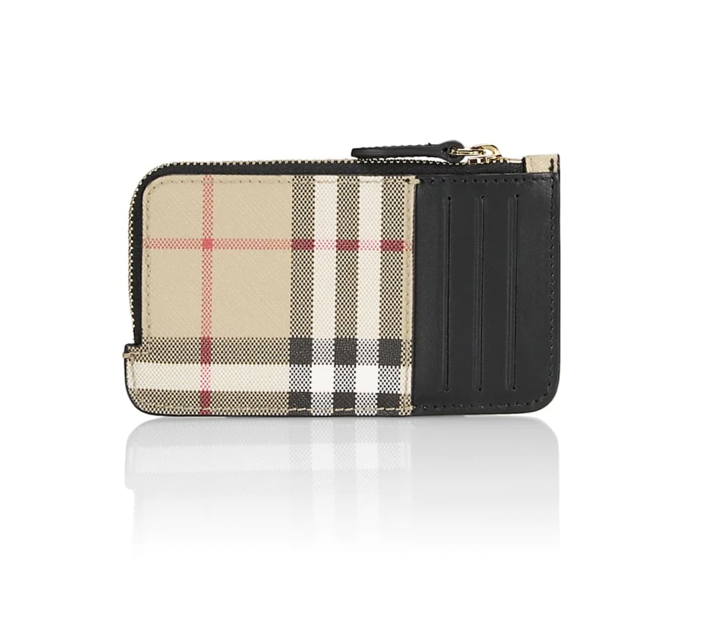 A Designer Card Holder: Burberry Somerset Check Canvas Zip Card Holder