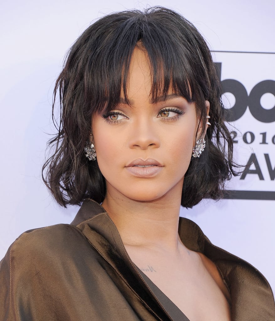 Celebrities With Bangs: Rihanna With a Layered Fringe