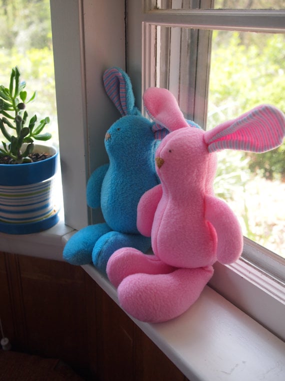 Fleece Pink or Blue Bunny With Hospital Blanket Ears