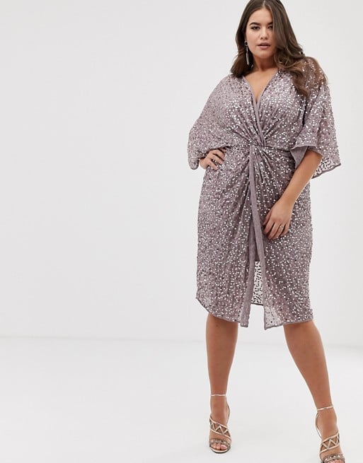 Scatter sequin knot on sale front kimono midi dress
