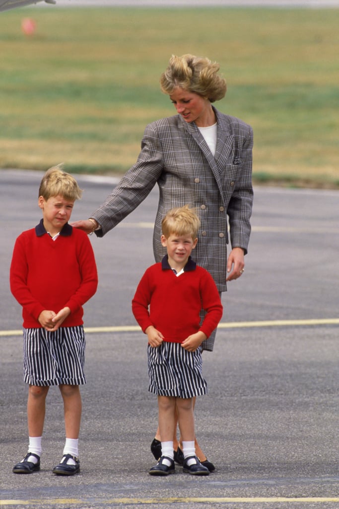 William and Harry wore adorable matching ensembles as they arrived in Aberdeen, Scotland, with Princess Diana in August 1989.