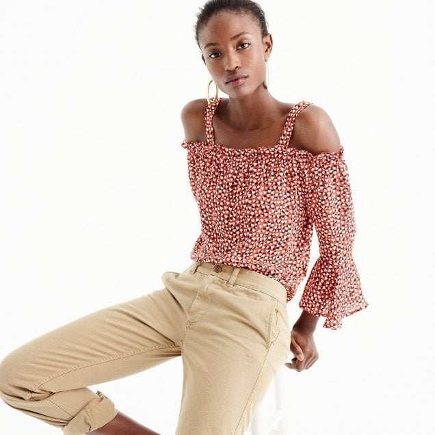 J.Crew Silk Cold-Shoulder Top in Heart Print