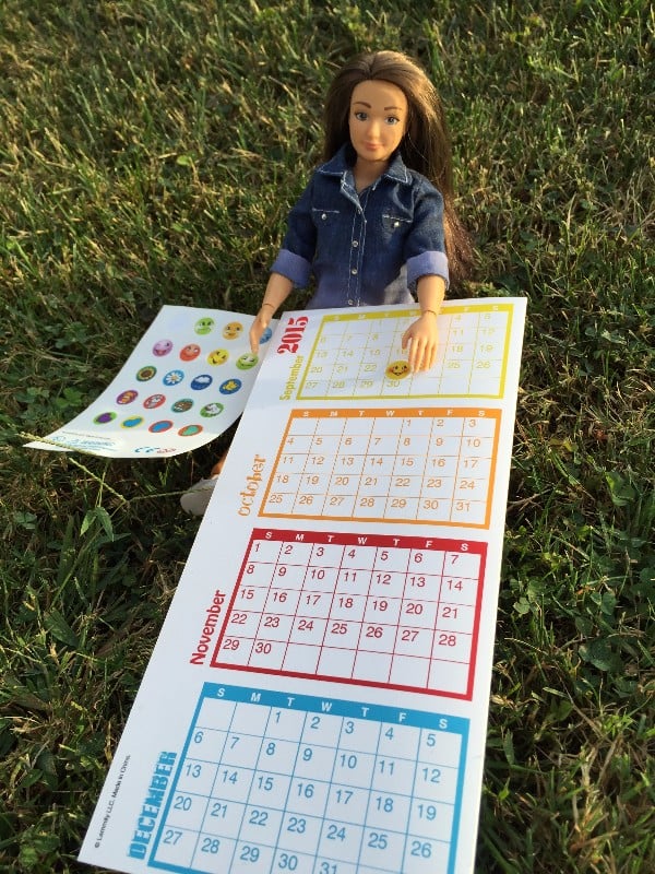 In addition to cheerful liners and pads, the kit also includes doll-sized underwear, a calendar, and dot stickers to keep track of Lammily's menstrual cycle.