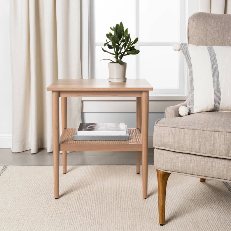 Wood and Cane Accent Table
