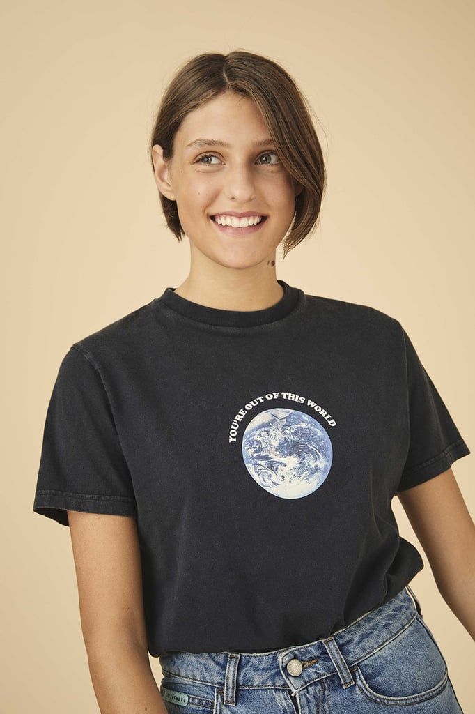 Alexa Chung Black Boxy T-Shirt World Print
