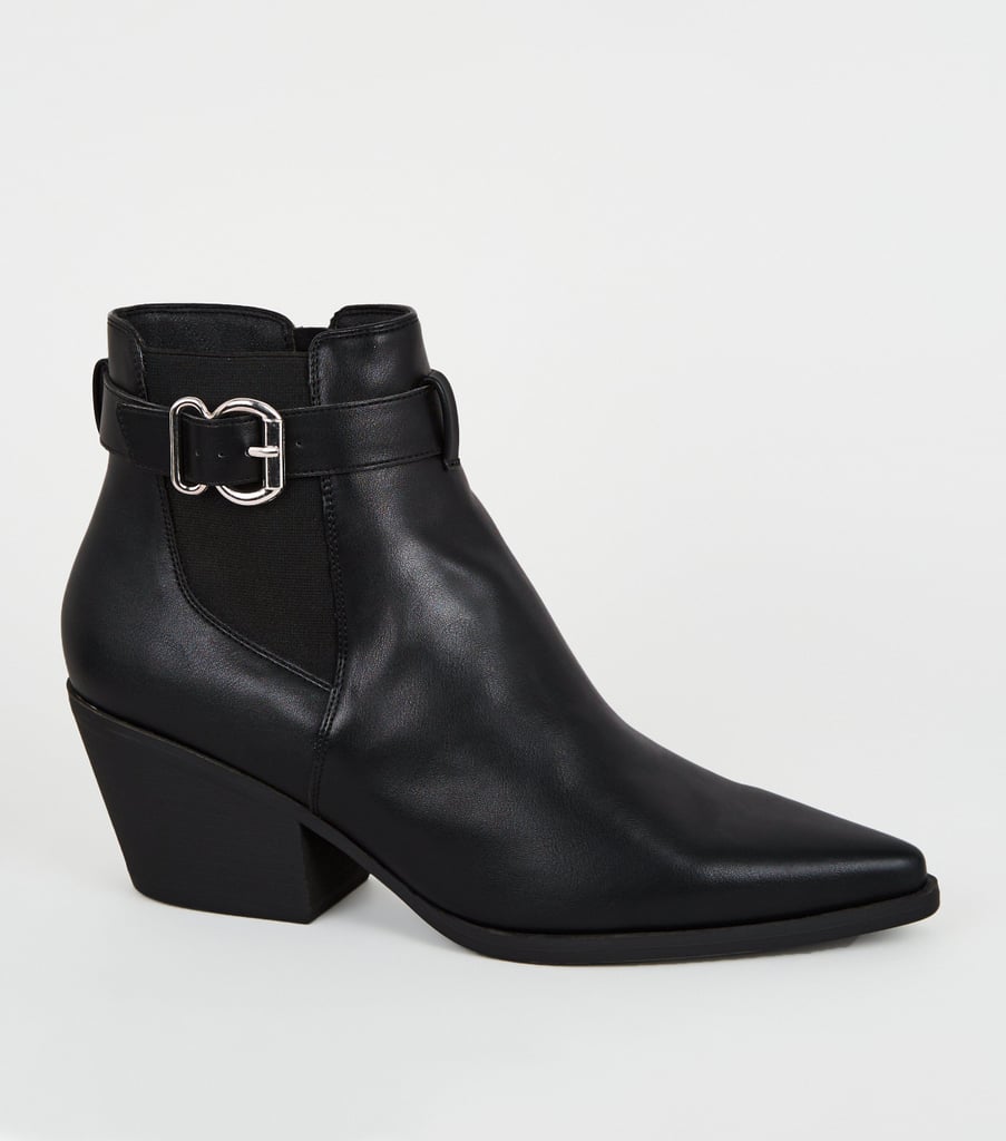 New Look Black Leather-Look Pointed Chelsea Boots