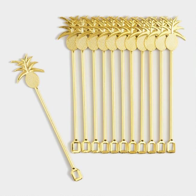 World Market Gold Plastic Pineapple Stirrers