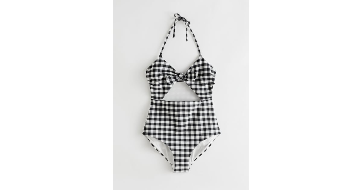 & Other Stories Gingham Cutout Halter Swimsuit Olivia Wilde Checkered
