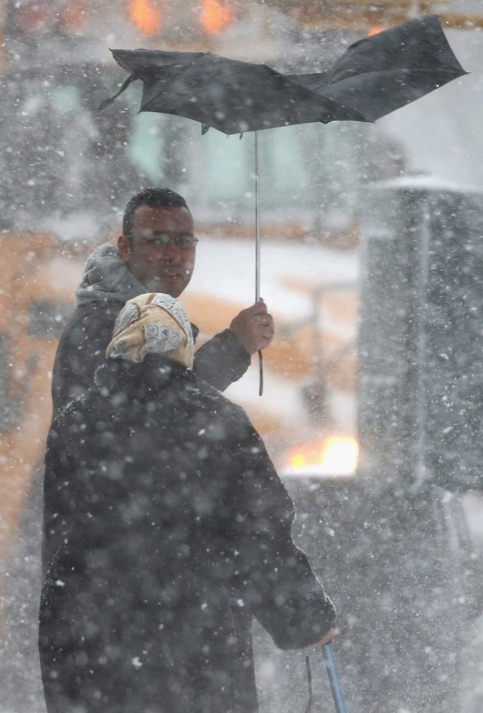 Umbrellas stood no chance in NYC during the snowstorm.