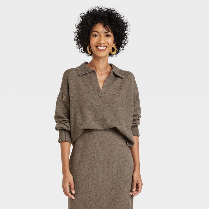 Sweater Weather: A New Day Collared Split Neck Pullover Sweater