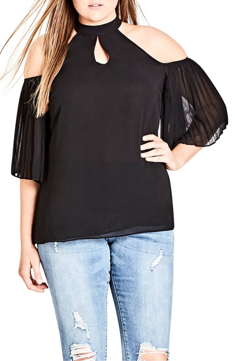 City Chic Pleated Cold Shoulder Top