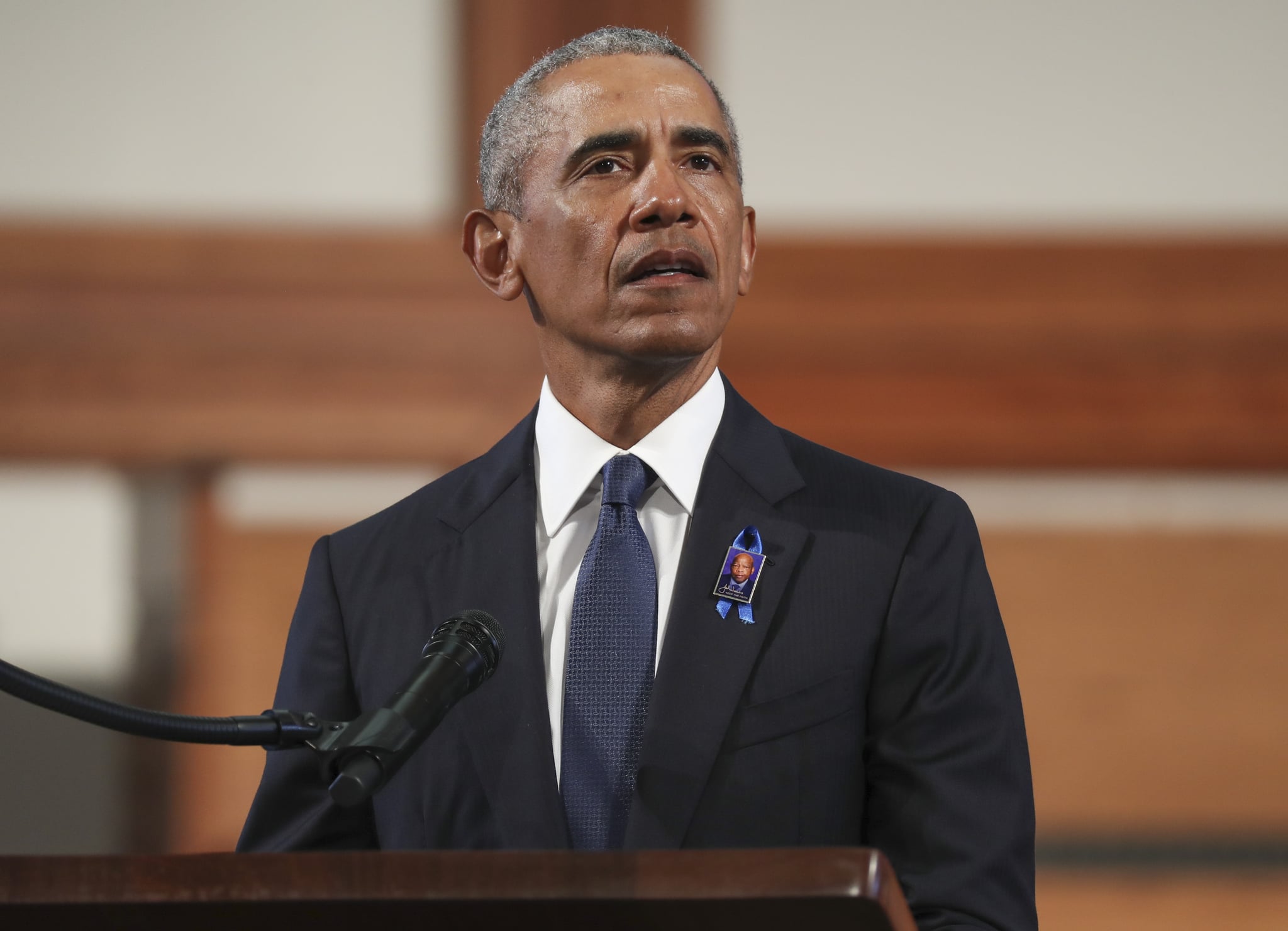 ATLANTA, GA - JULY 30:  Former U.S. President Barack Obama speaks during the funeral service of the late Rep. John Lewis (D-GA) at Ebenezer Baptist Church on July 30, 2020 in Atlanta, Georgia.  Former U.S. President Barack Obama gave the eulogy for the late Democratic congressman and former presidents George W. Bush and Bill Clinton were also in attendance. Rep. Lewis was a civil rights pioneer, contemporary of Dr. Martin Luther King, Jr. and helped to organize and address the historic March on Washington in August 1963. (Photo by Alyssa Pointer-Pool/Getty Images)