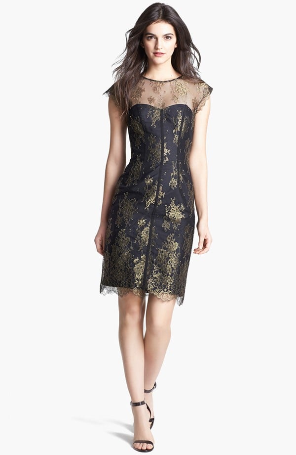 ML Monique Lhuillier Gold and Black Lace Sheer Dress ($269, originally $448)