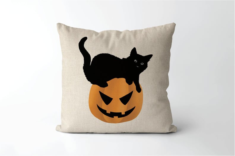 Black Cat and Pumpkin Pillow