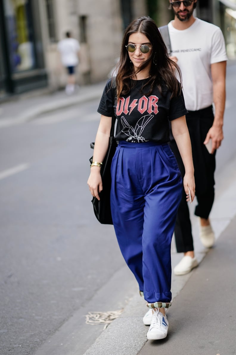 Style a Vintage Band T-Shirt With Pleated Trousers