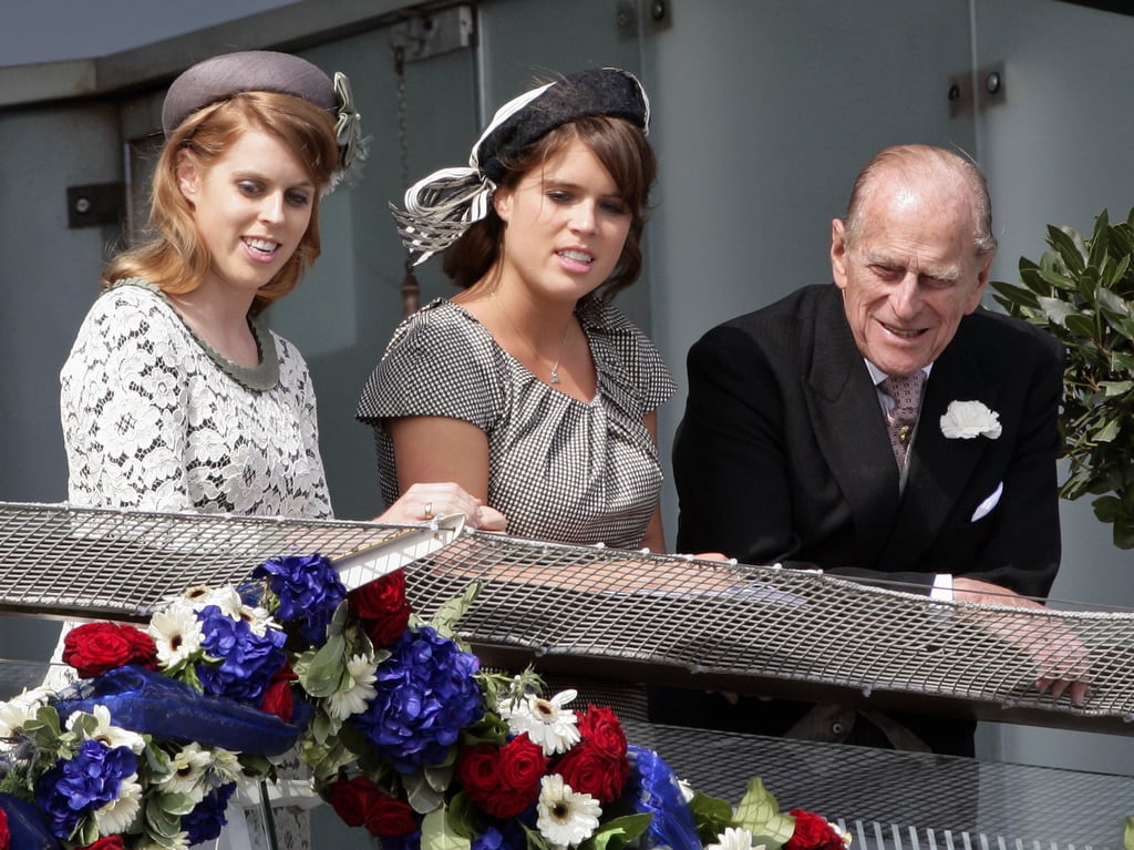 Philip checked out the horse races with granddaughters Beatrice and Eugenie during Derby Day in June 2012.