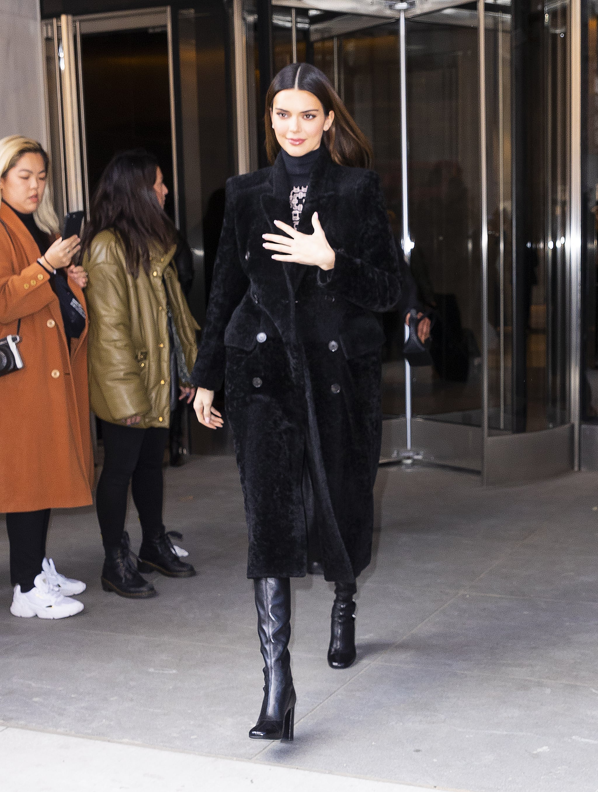 Kendall Jenner Black Leather Combat Boots Street Style 2021