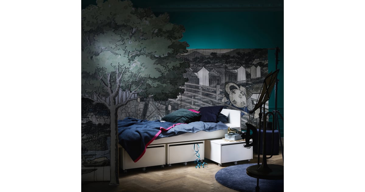 Släkt series twin bed frame (69) and storage box with casters (69