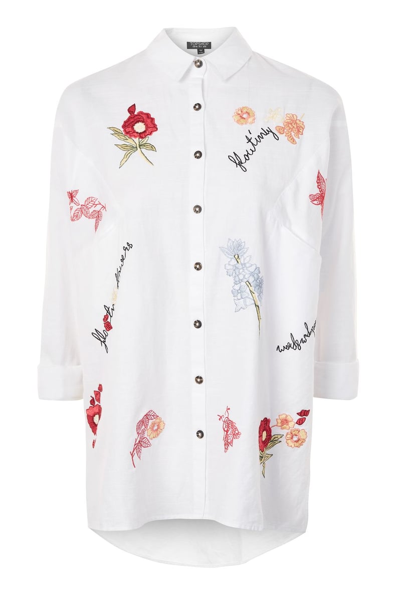 Women's Floral White Button-Down Shirt
