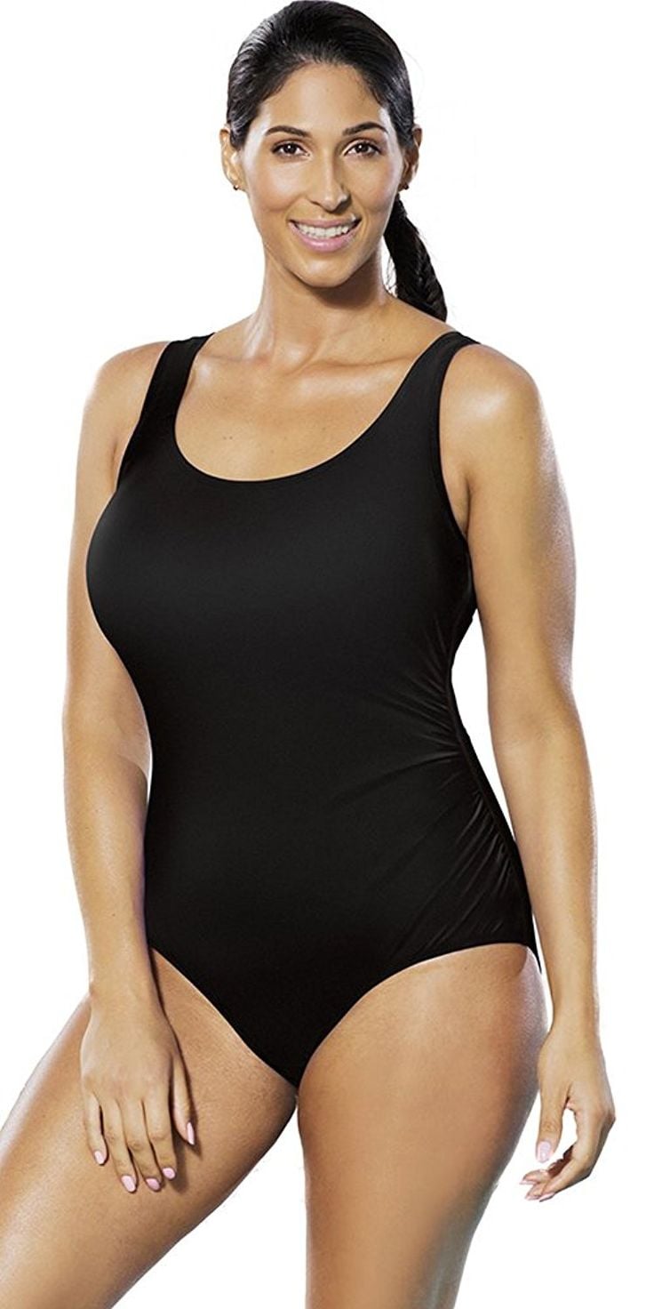 Swimsuits For All Aquabelle Black Side Shirred One-Piece Swimsuit